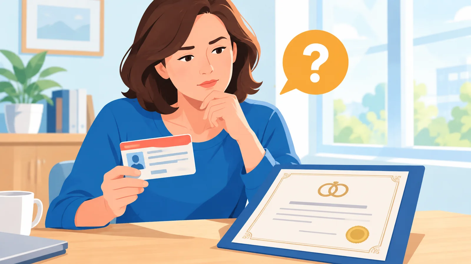 Femme vérifiant sa carte électorale à son domicile
