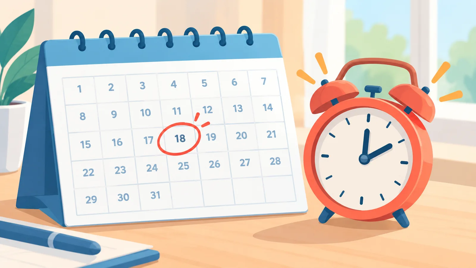 Calendrier avec une date limite entourée en rouge