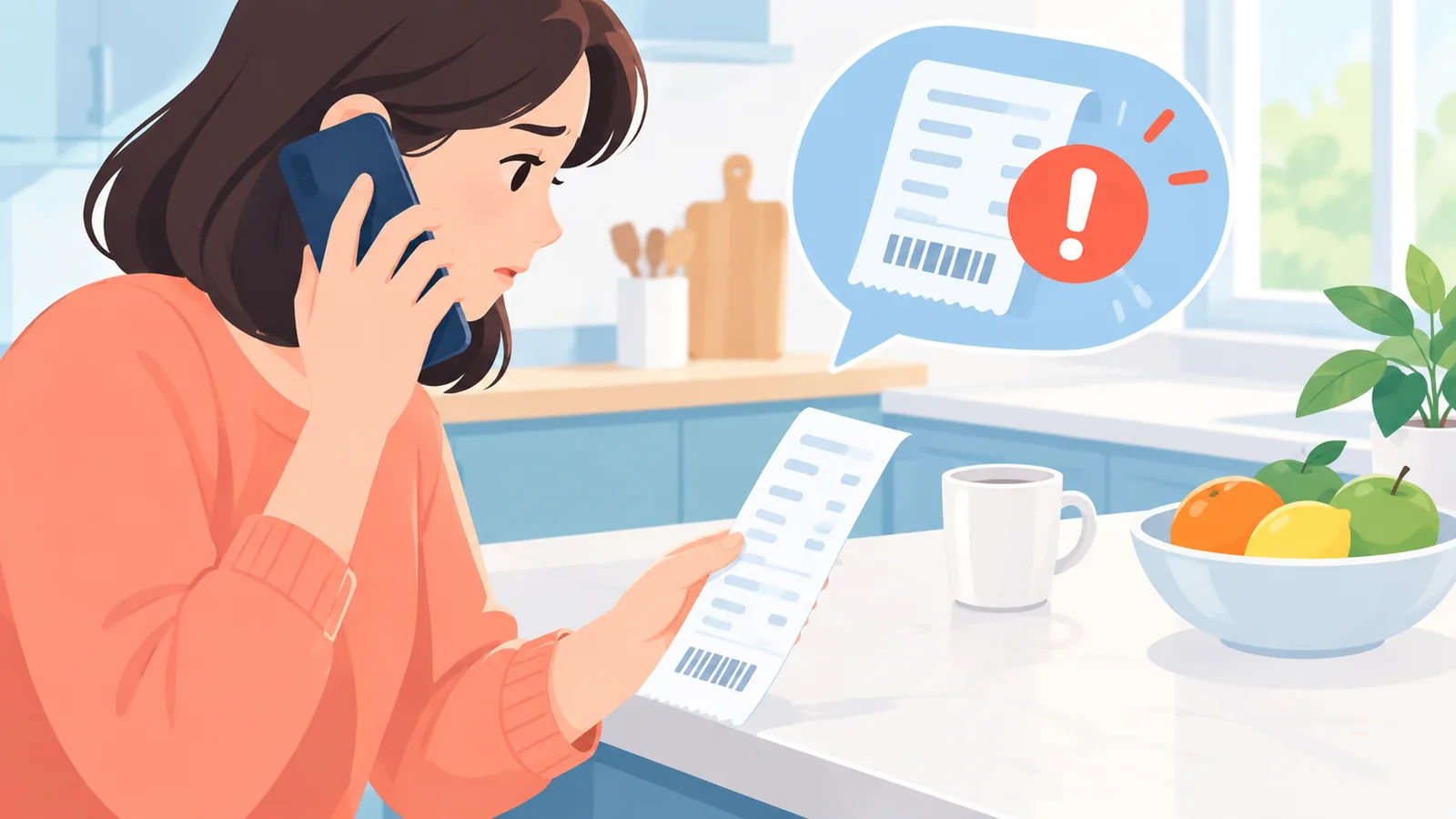 Appel au service client avec un reçu d'achat en main
