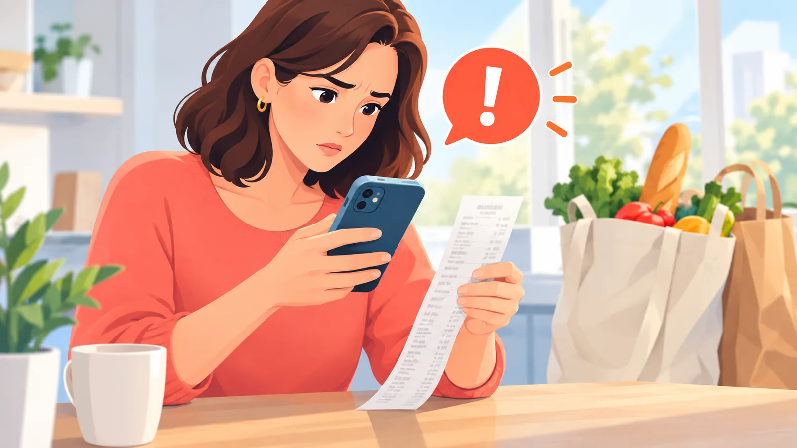Femme scannant un ticket de caisse avec une application de cashback