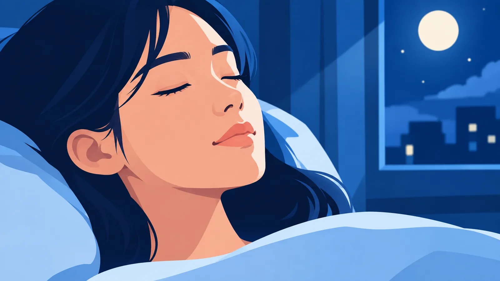 Personne s'endormant paisiblement dans une chambre éclairée par la lune