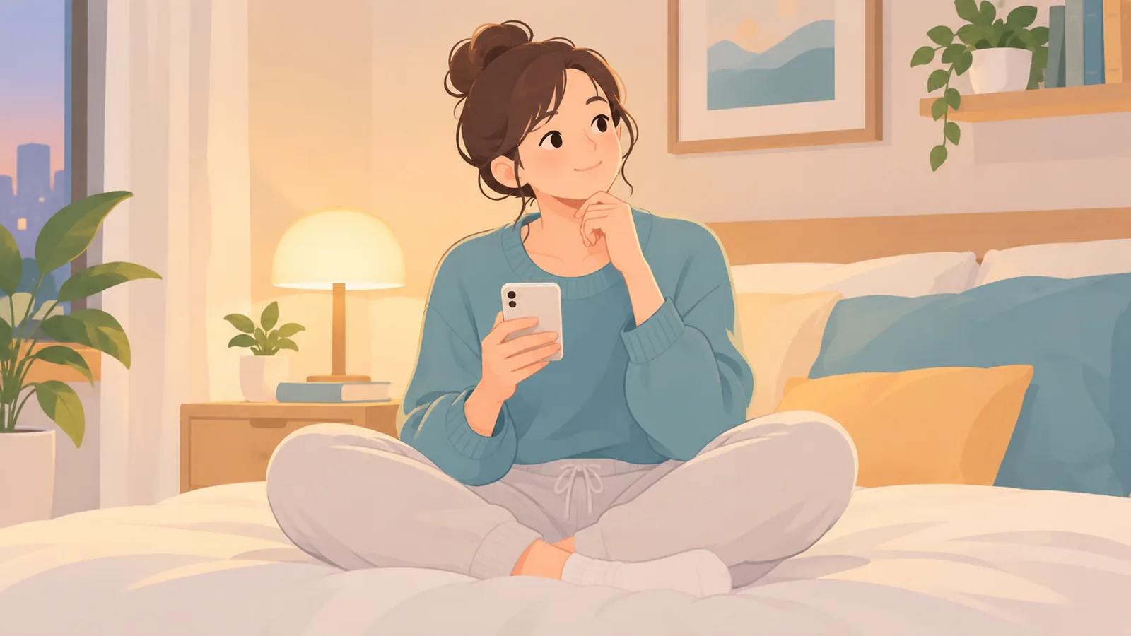Personne consultant des informations sur la mélatonine avant de dormir
