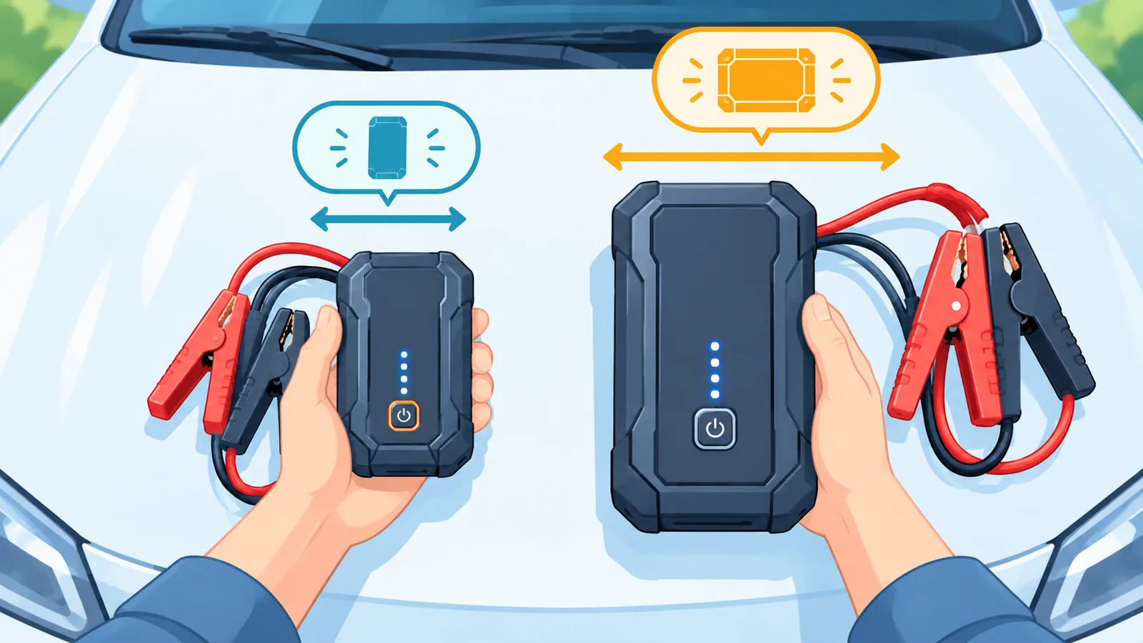 Membandingkan dua ukuran jump starter aki mobil