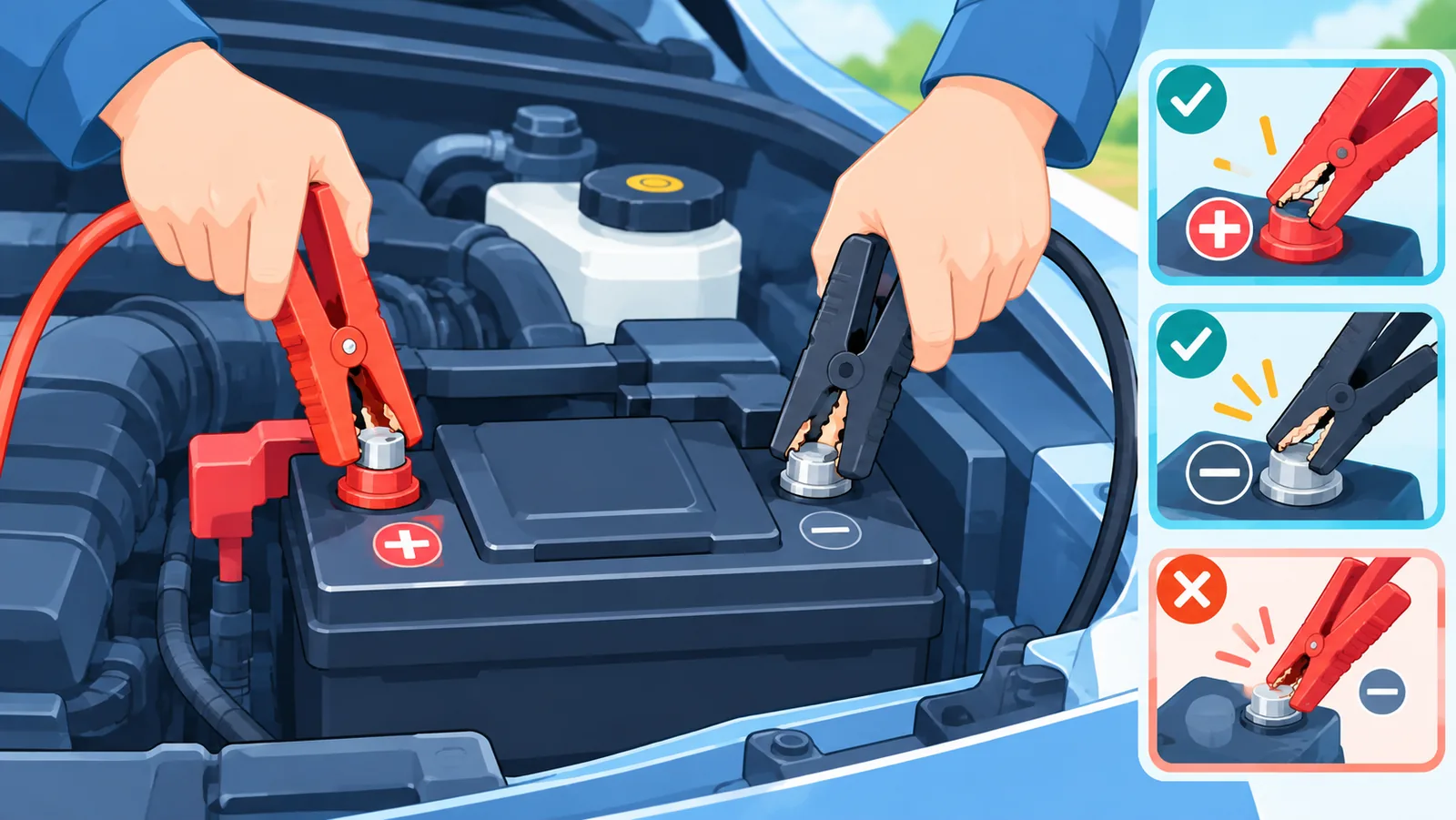 Cara memasang kabel penjepit jump starter dengan benar