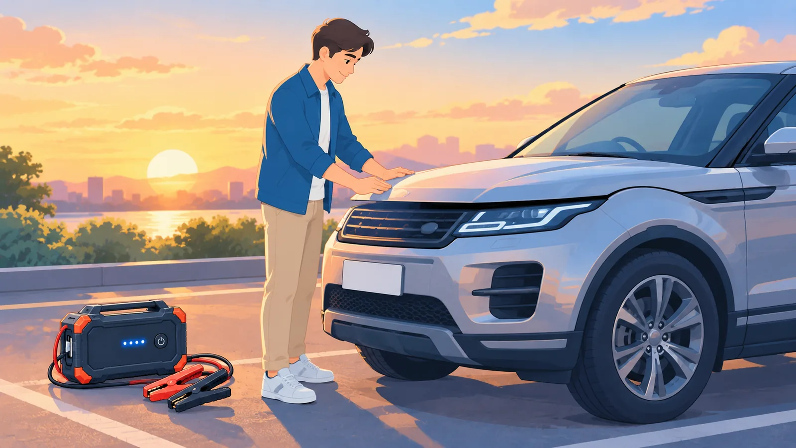Pengendara berhasil menghidupkan mobil dengan jump starter
