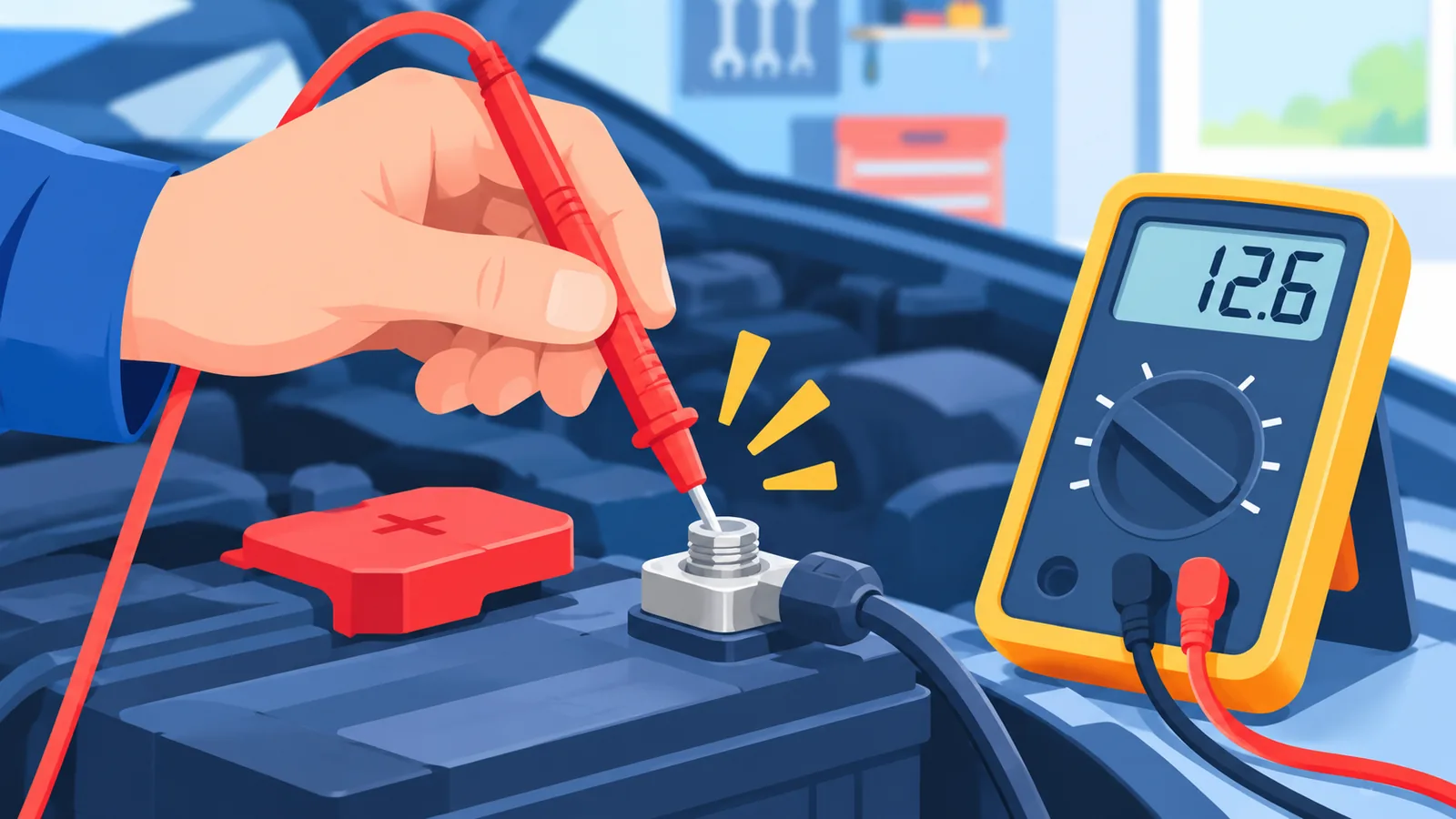 Mengecek tegangan aki mobil dengan multimeter