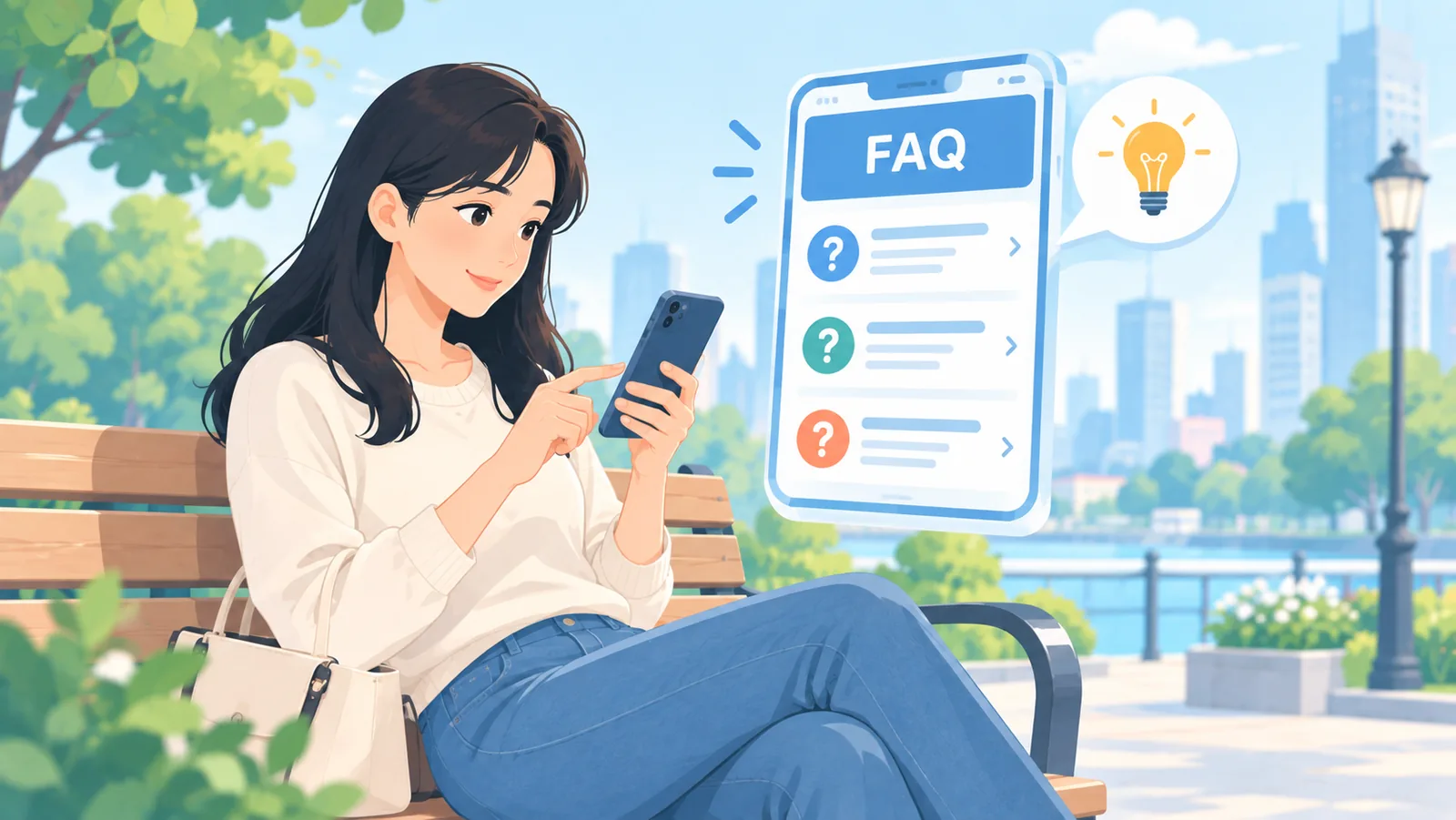 Ilustrasi orang membaca informasi FAQ di ponsel