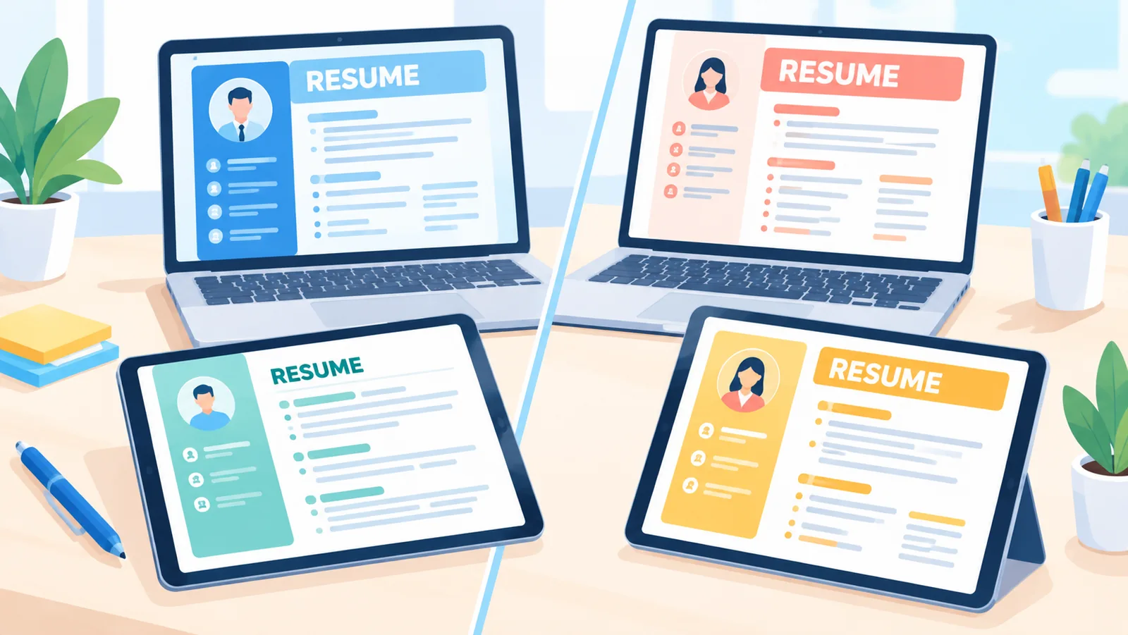 Beberapa layar menampilkan pilihan template resume builder