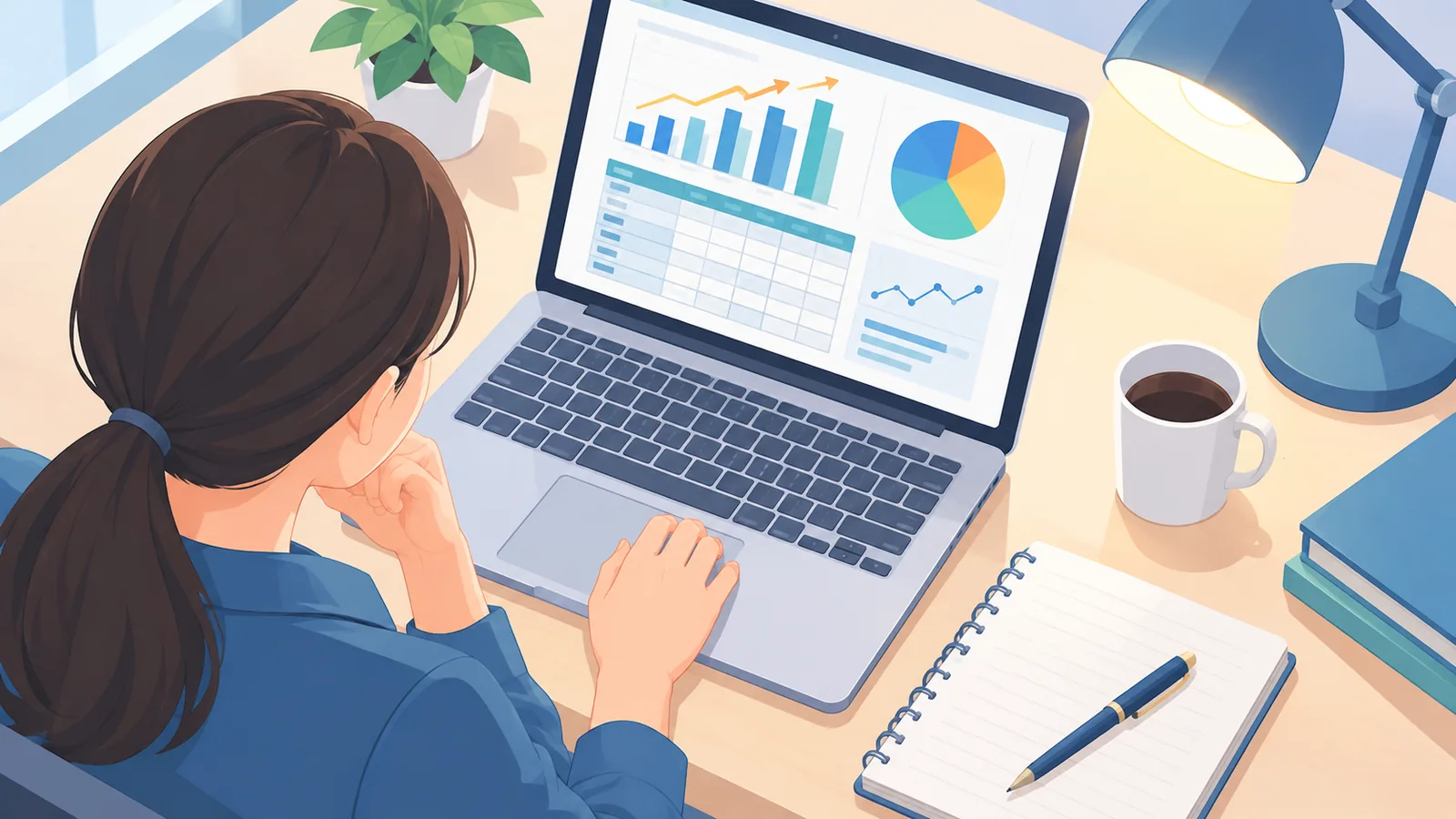 Seseorang melakukan riset data gaji di laptop