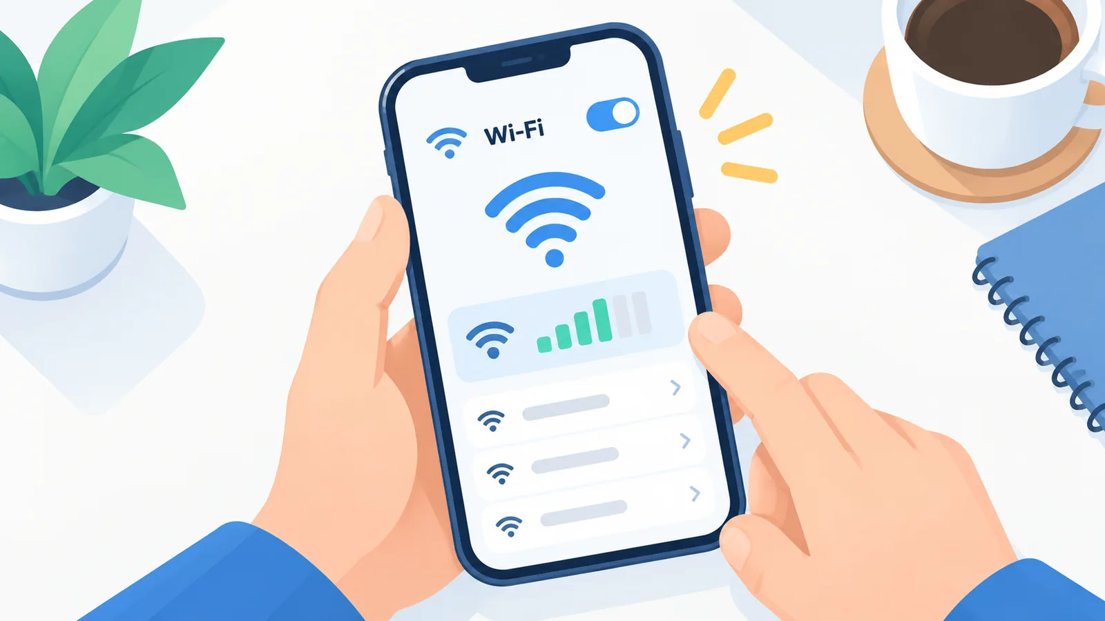 Pengguna memeriksa koneksi Wi-Fi di ponsel sebelum troubleshooting iCloud