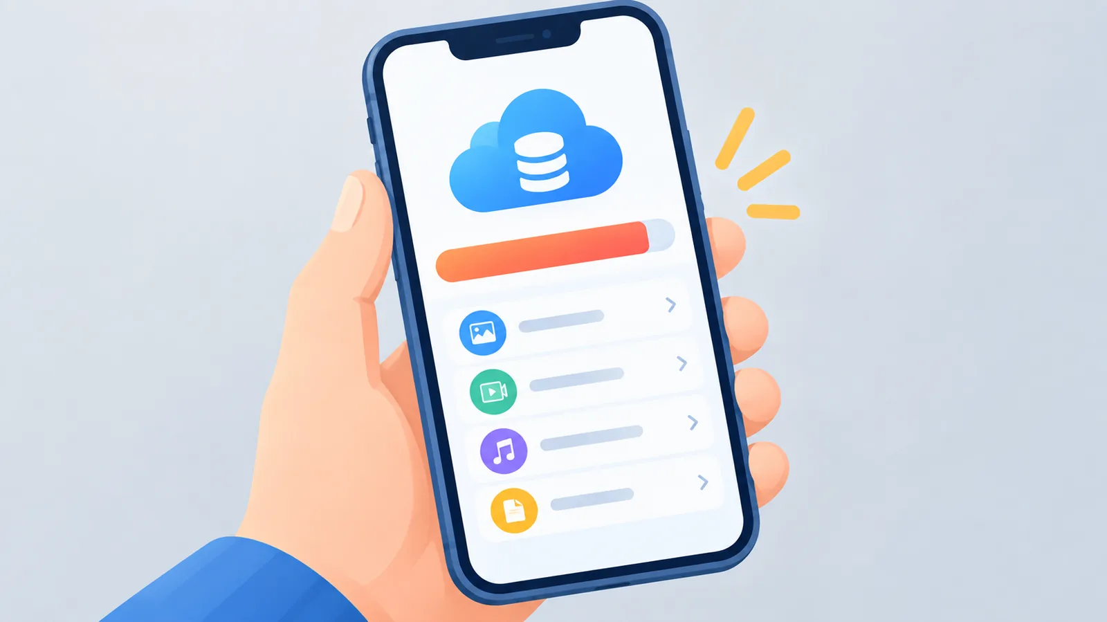 Tampilan indikator ruang penyimpanan iCloud yang hampir penuh