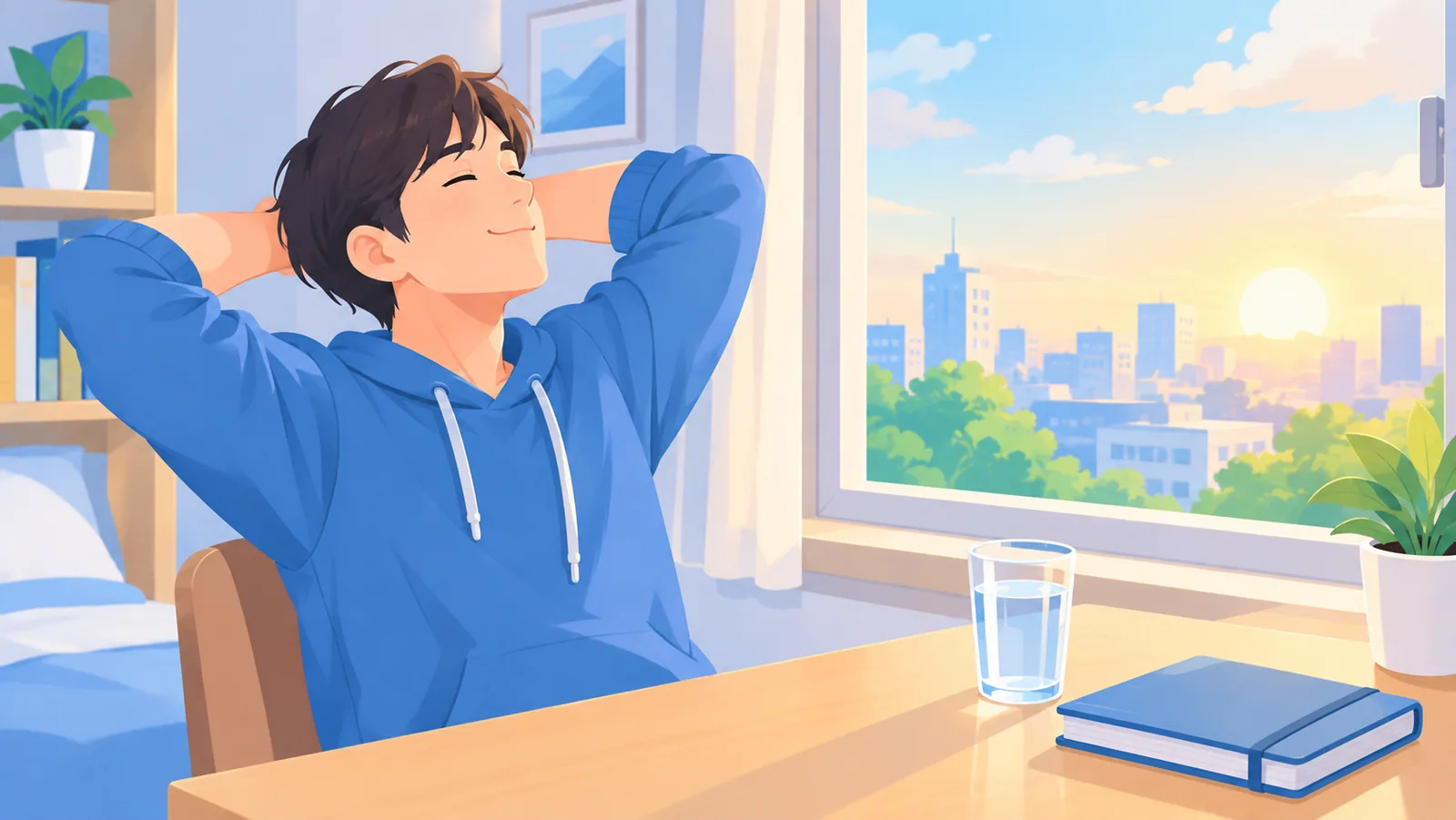 Pemuda beristirahat dan menjaga stamina di pagi hari