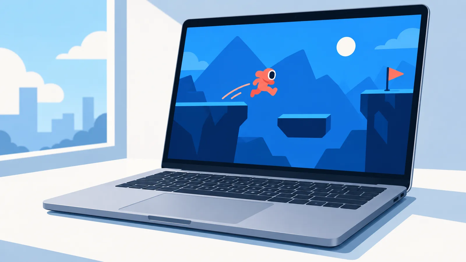Ilustrasi Mac modern yang digunakan untuk bermain game