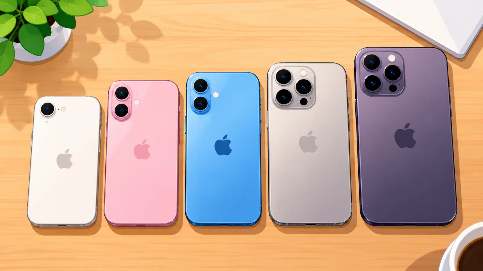 Beberapa model iPhone berjajar di meja