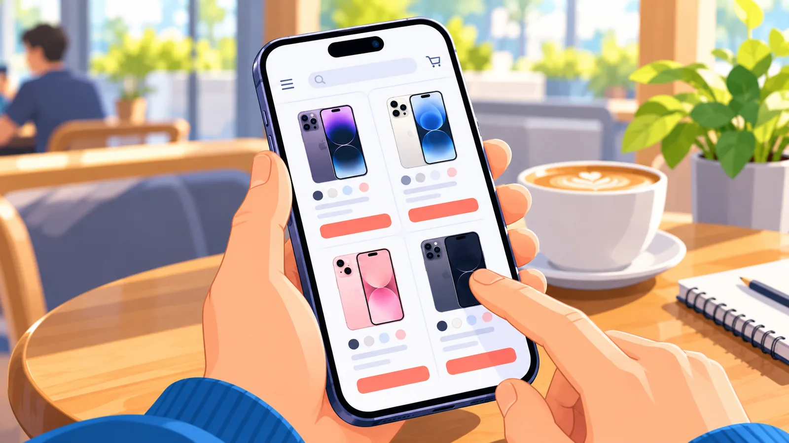 Ponsel menampilkan halaman toko marketplace