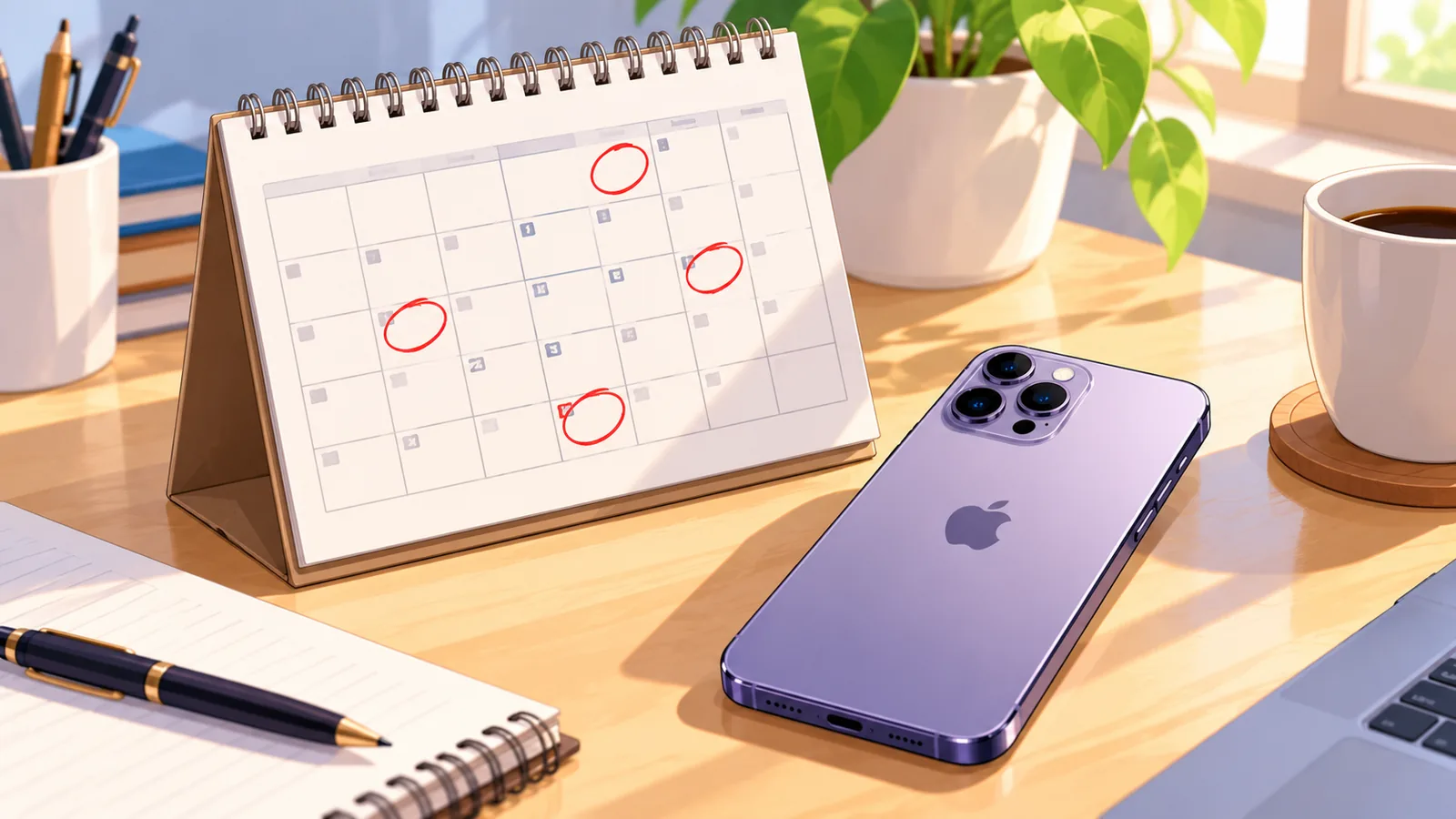 Kalender dengan tanggal promo dan iPhone