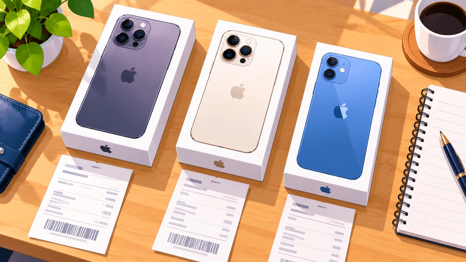 Tiga kotak iPhone dari sumber pembelian berbeda