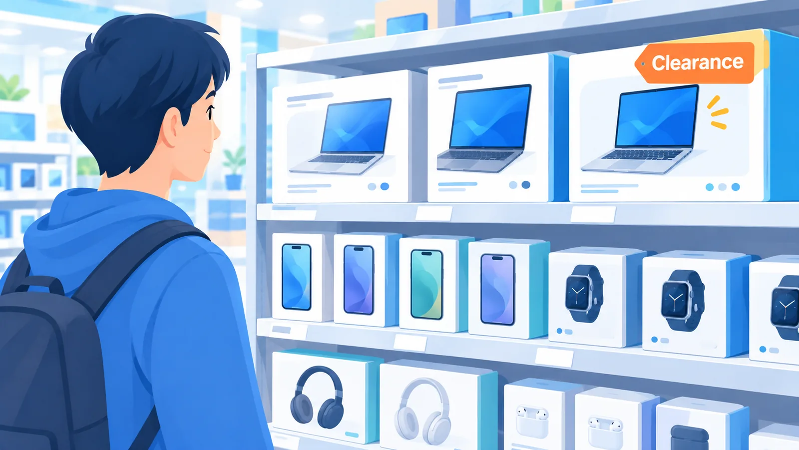 Seseorang menelepon dengan headset sambil membuka halaman produk di laptop