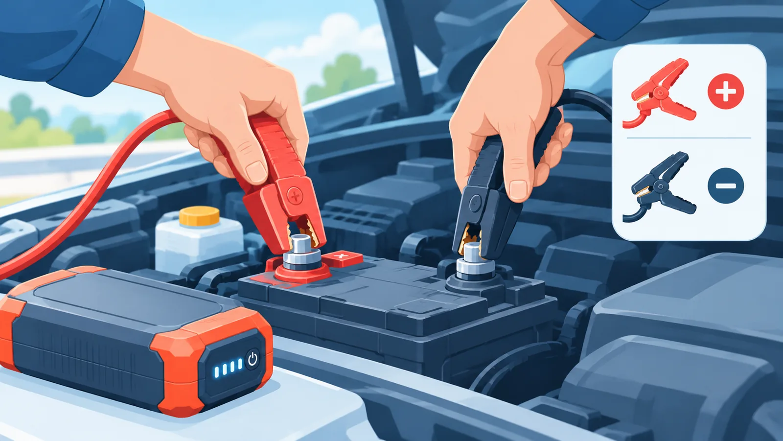 Collegamento delle pinze dell'avviatore alla batteria dell'auto
