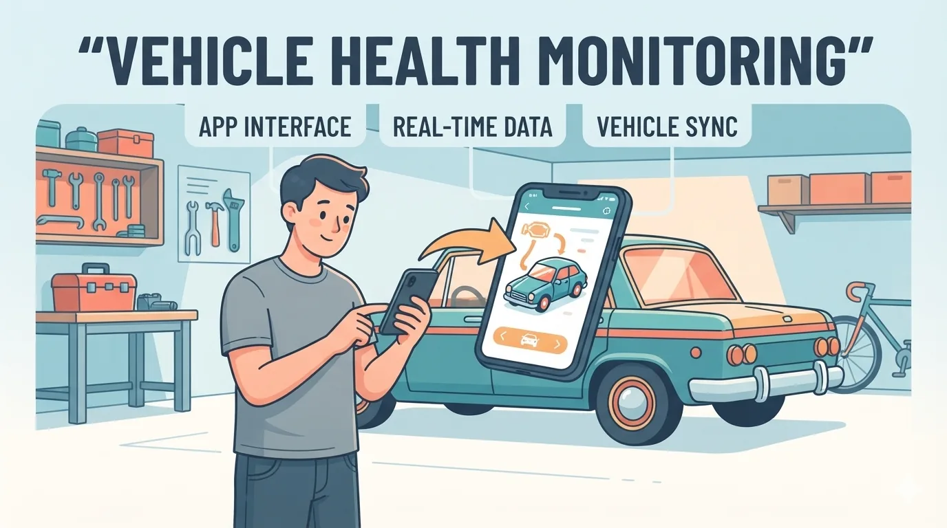 Persona che consulta le domande frequenti su smartphone in garage
