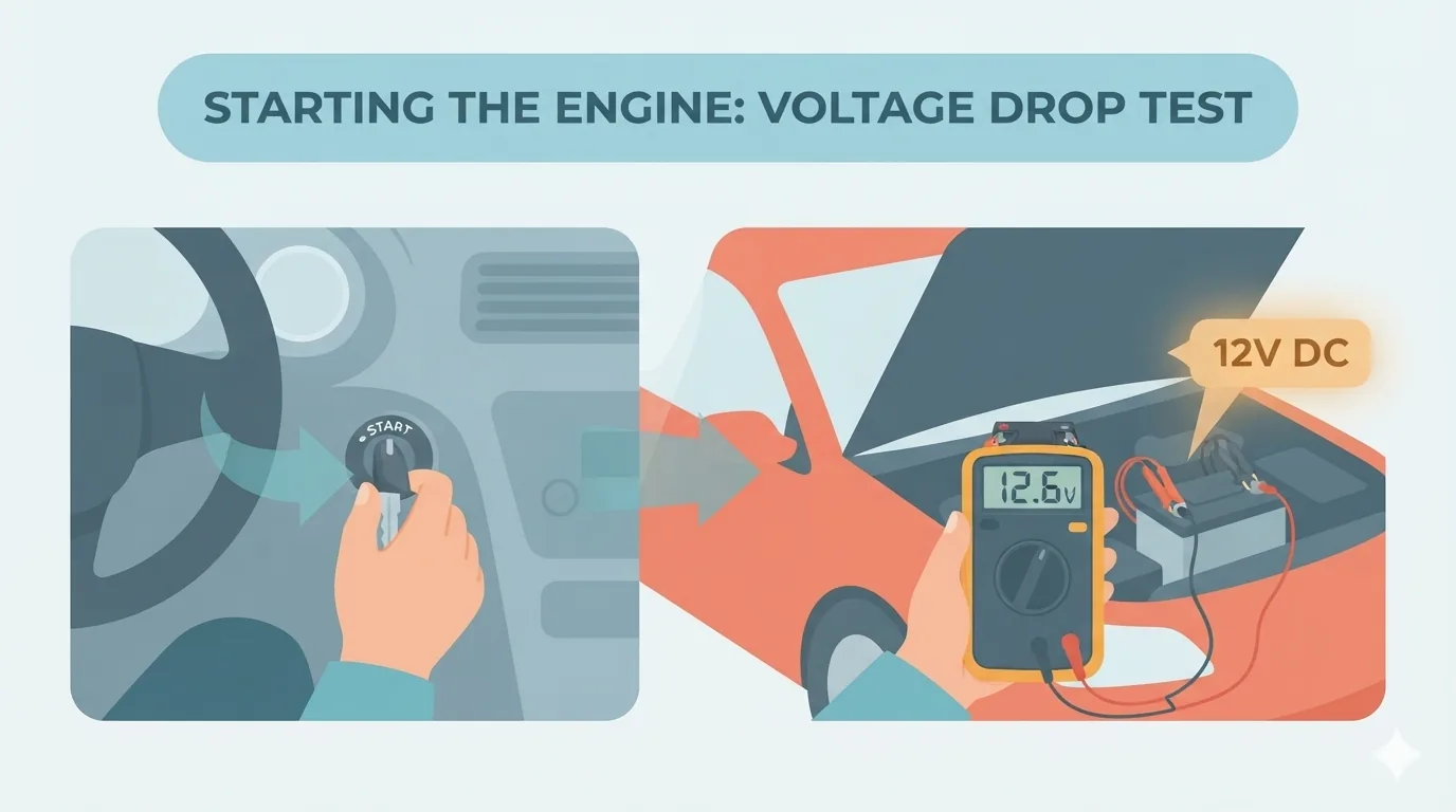Test della batteria durante l'avviamento del motore