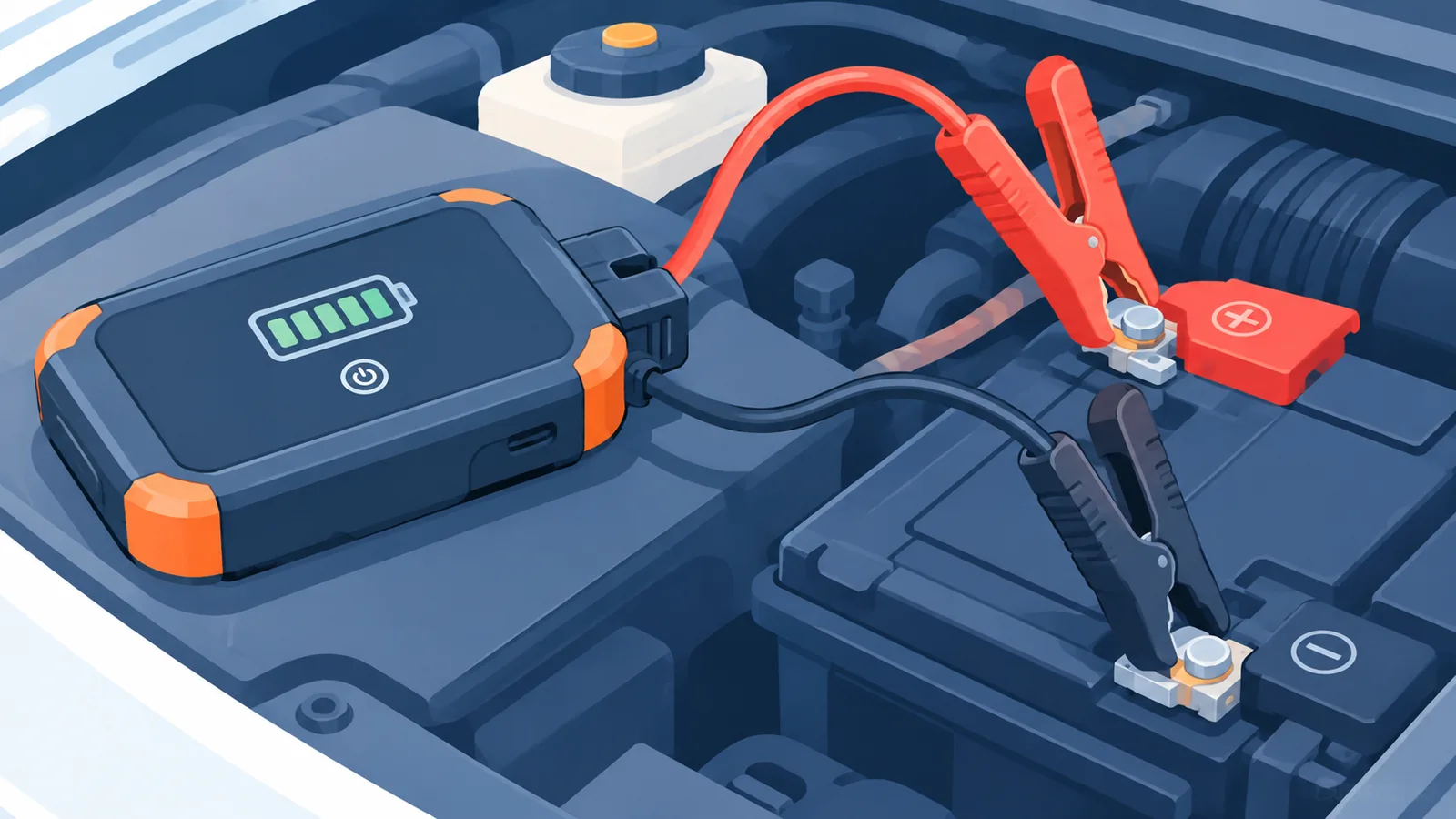 Avviatore di emergenza collegato ai poli della batteria dell'auto