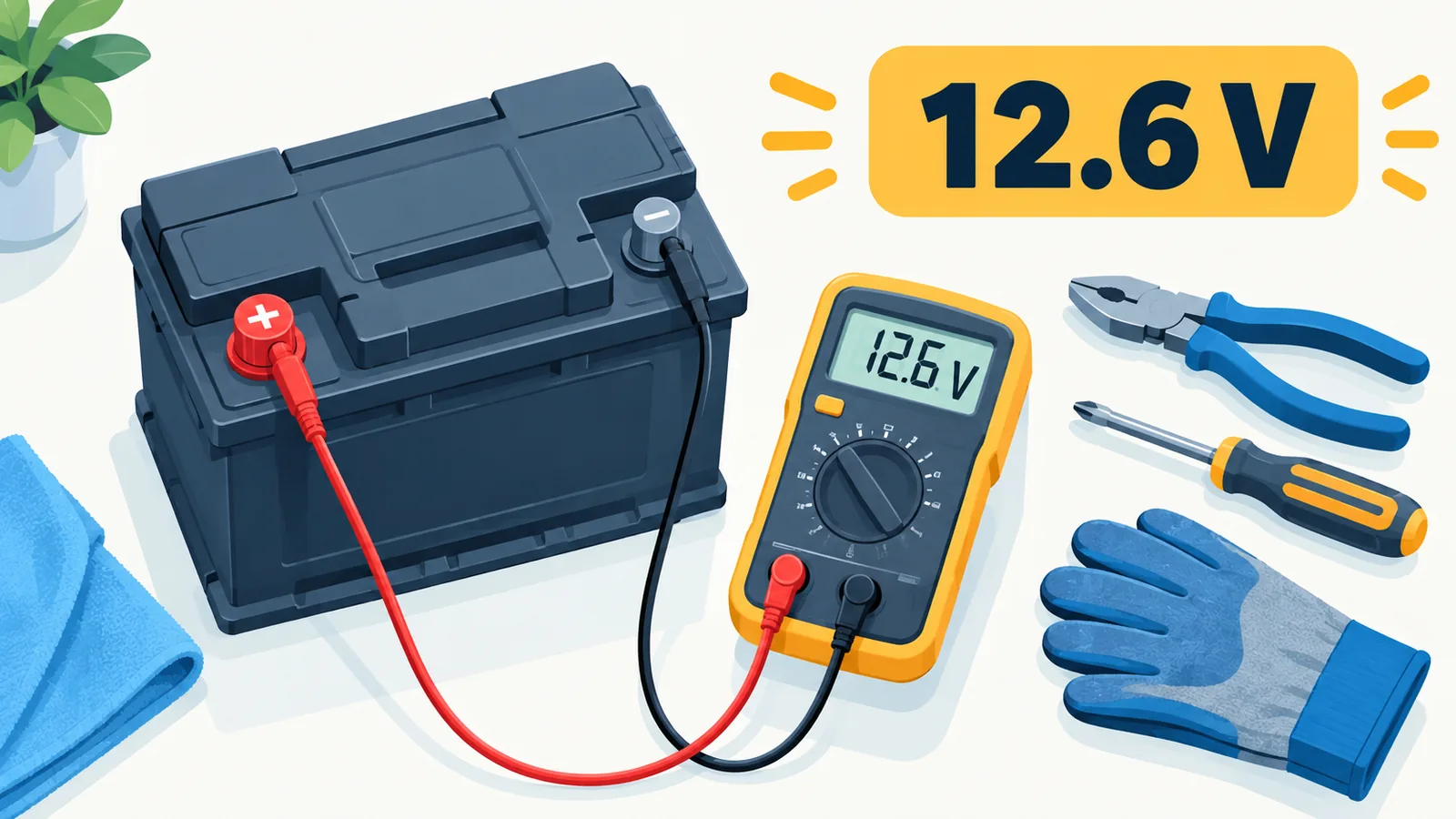 Test della tensione di una batteria auto con multimetro