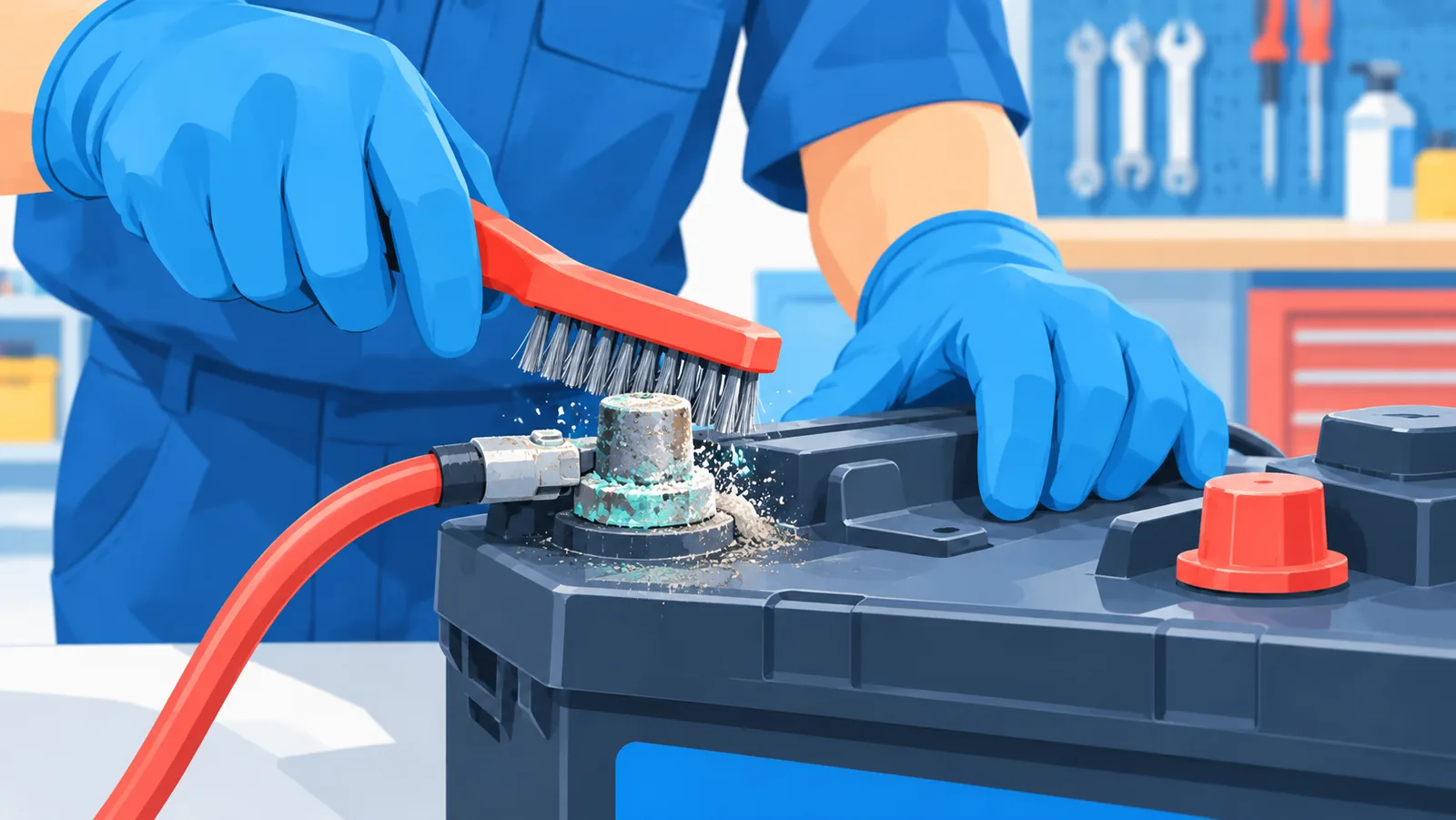 Pulizia dei terminali corrosi della batteria auto
