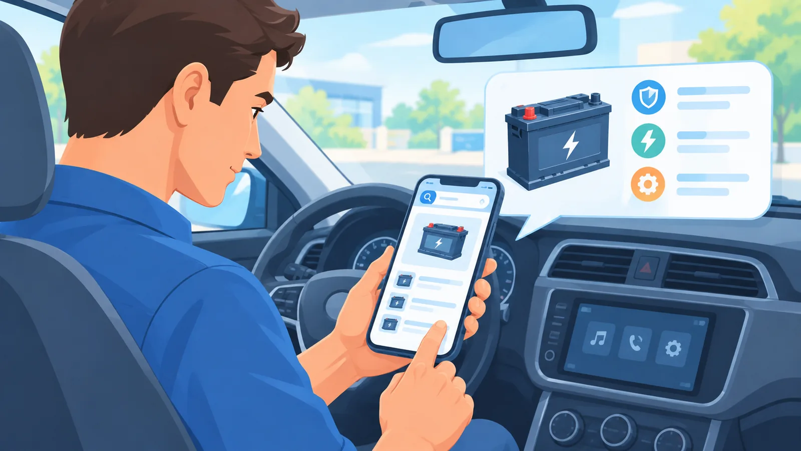 Ricerca di informazioni sulla batteria auto da smartphone