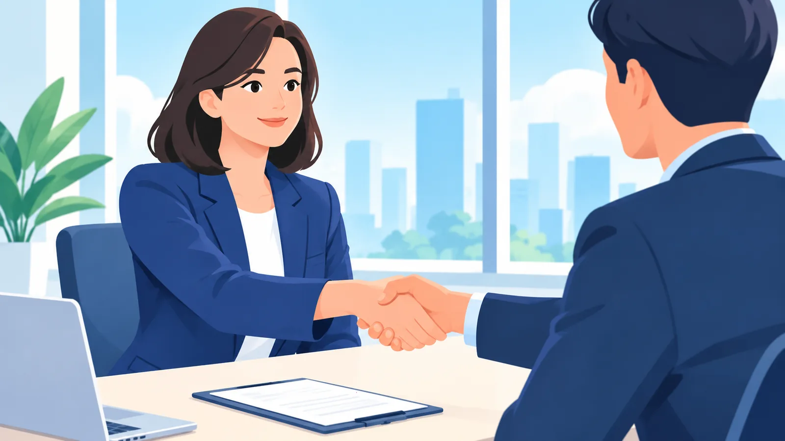 Stretta di mano tra candidato e recruiter dopo un colloquio di lavoro