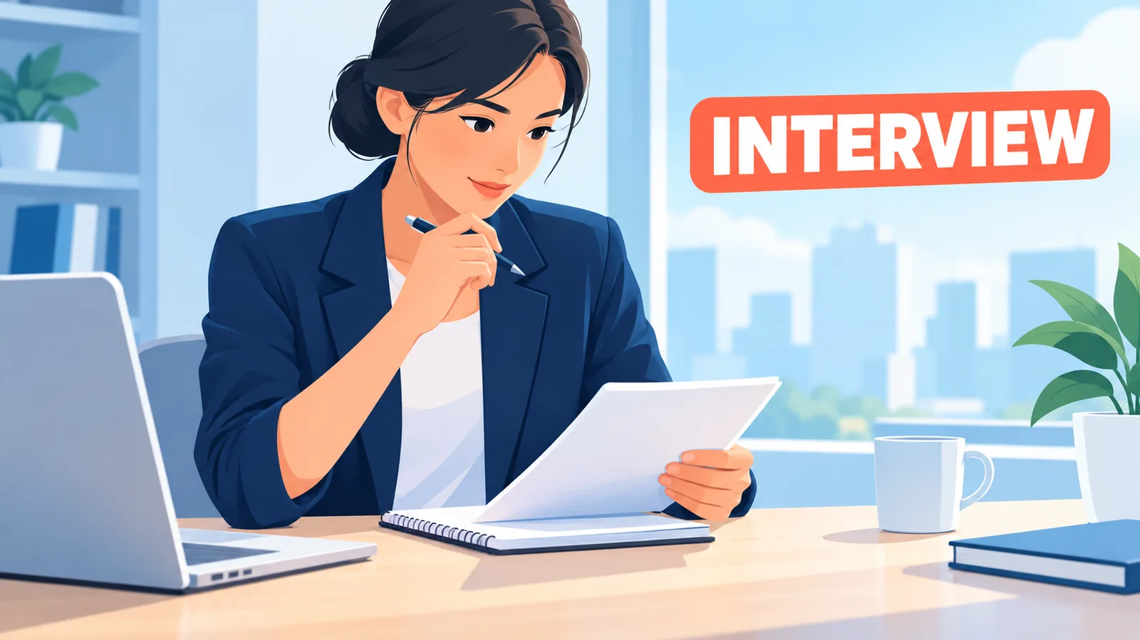 Persona che si prepara mentalmente prima di un colloquio di lavoro