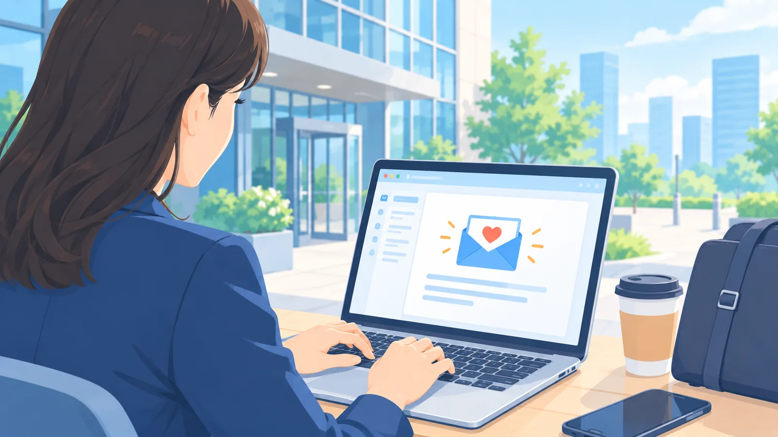 Persona che scrive un'email di ringraziamento dopo il colloquio