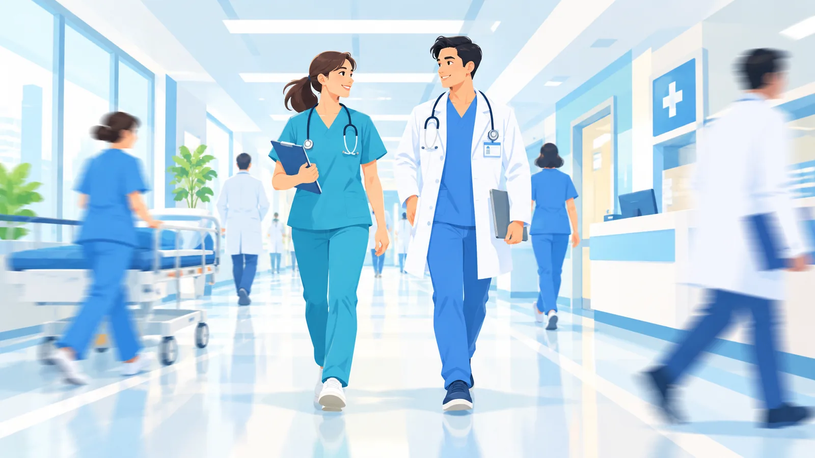 Corridoio di un ospedale moderno che rappresenta la crescita del settore sanitario