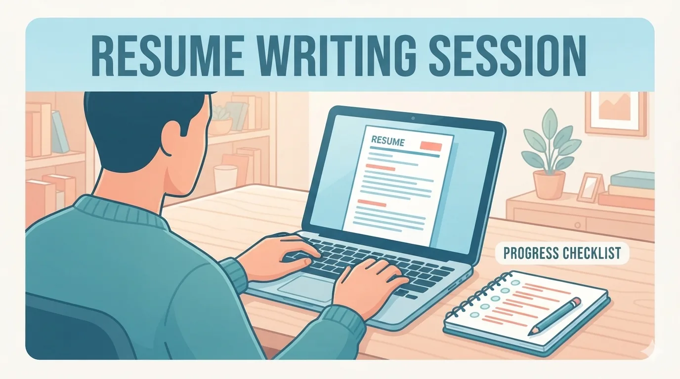 Persona che scrive il curriculum seguendo una checklist per candidarsi
