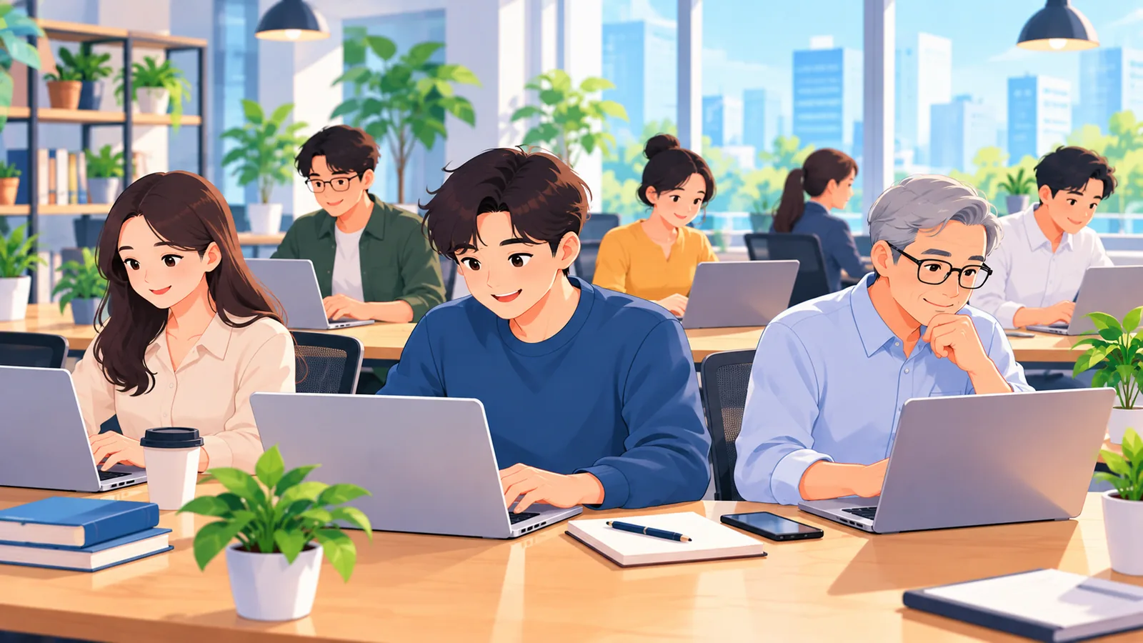 Professionisti di diverse età al lavoro sul proprio CV