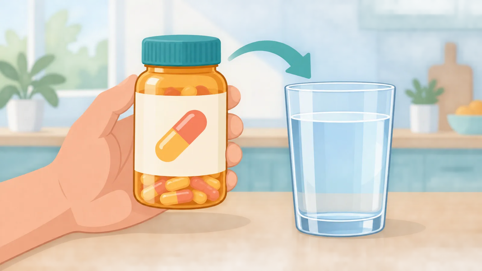 Mano che tiene un flacone di integratori vitaminici