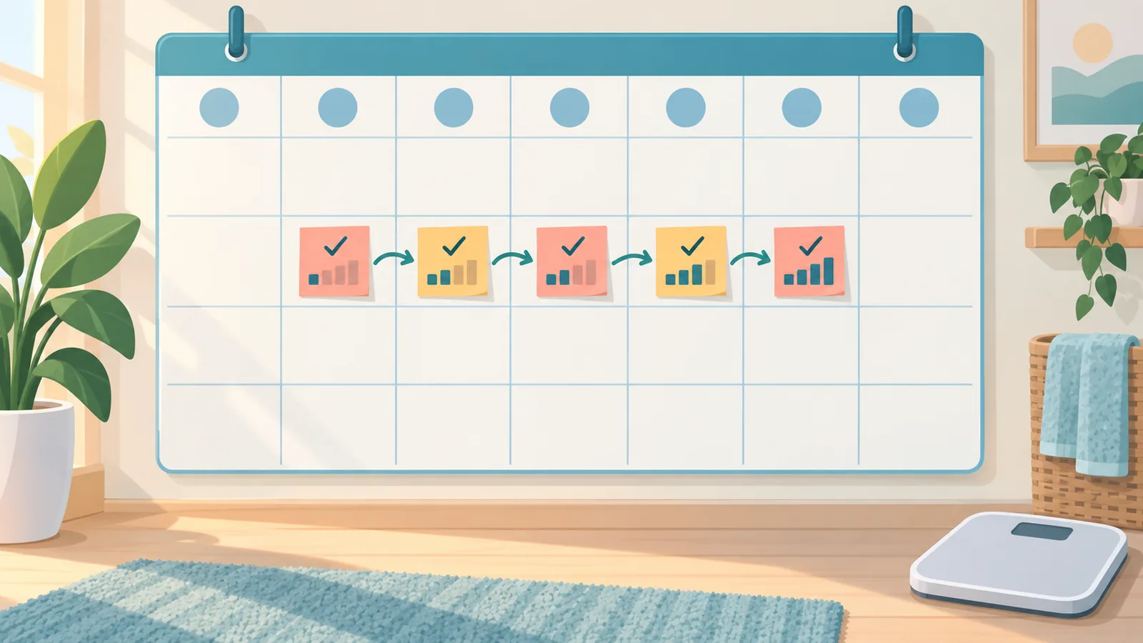 Calendario con annotazioni sui progressi settimanali