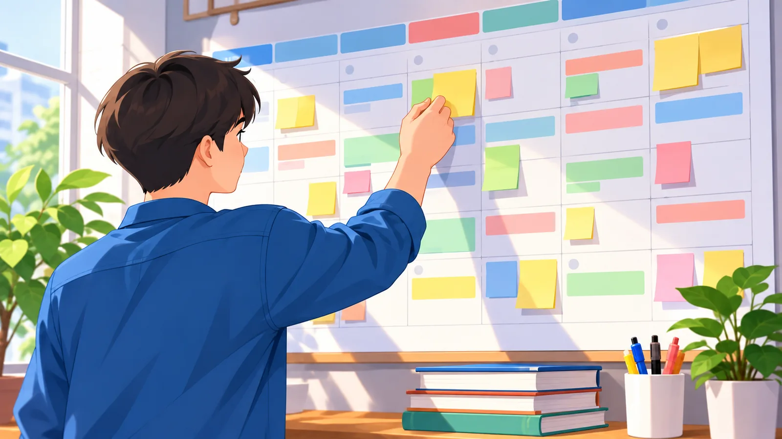 Calendario a muro con le fasi di un piano di studio di dodici settimane