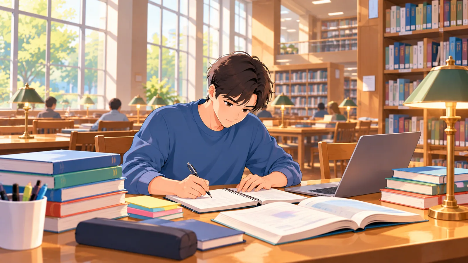Sala di lettura di una biblioteca durante lo studio