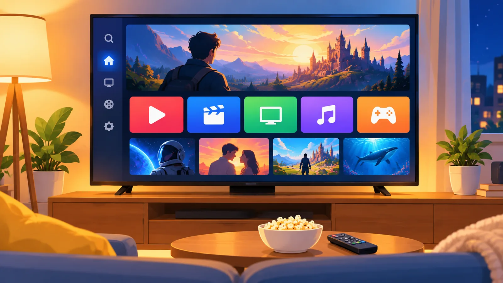 Schermata di smart TV con app di streaming generiche