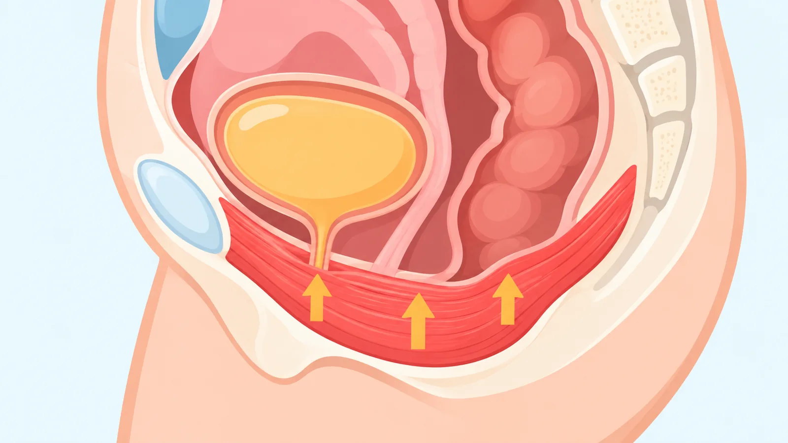 Illustrazione anatomica del pavimento pelvico e degli organi sostenuti