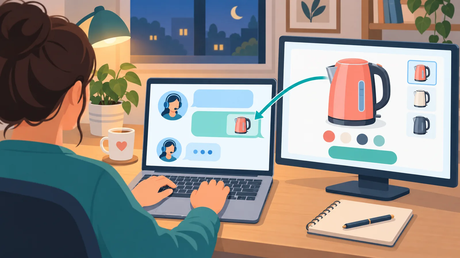 Persona che scrive nella chat di assistenza di un negozio online