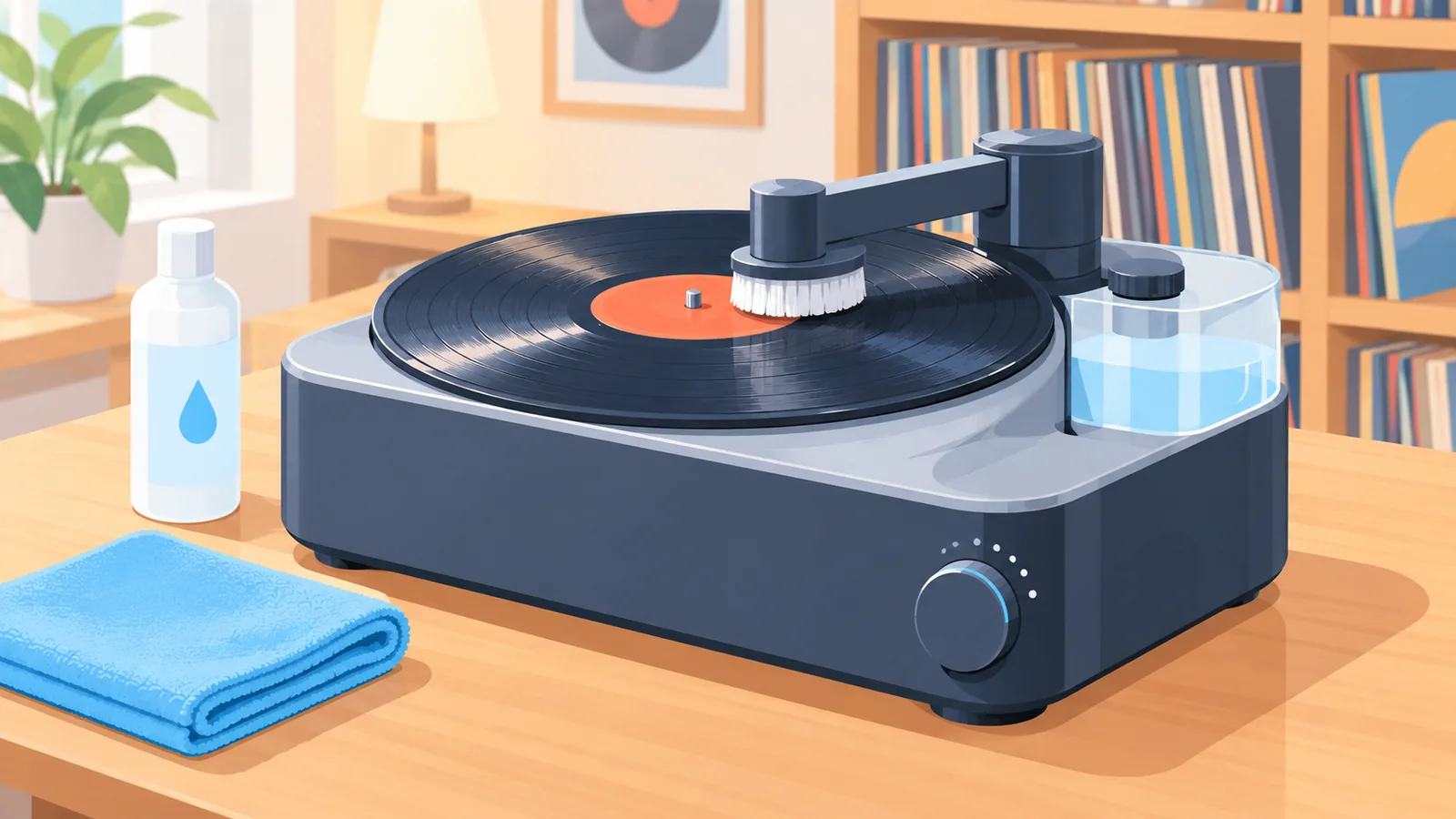 Macchina lava-dischi per vinile in una stanza dedicata all'ascolto