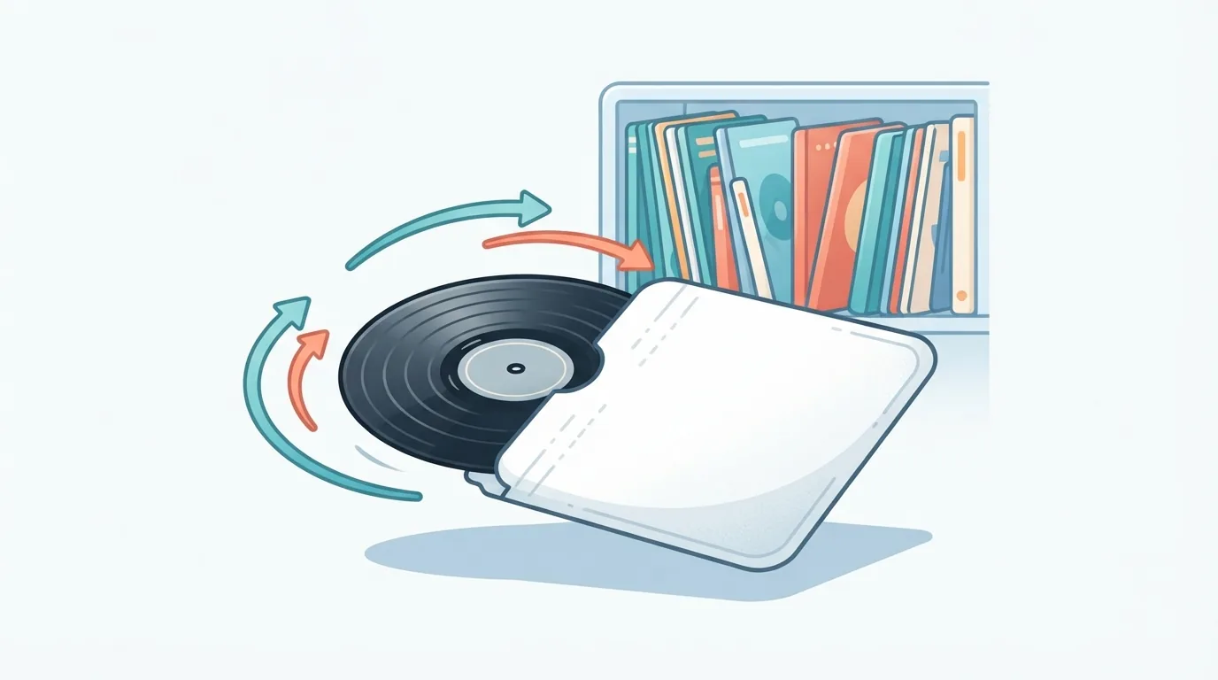 Disco in vinile pulito riposto nella busta interna antistatica