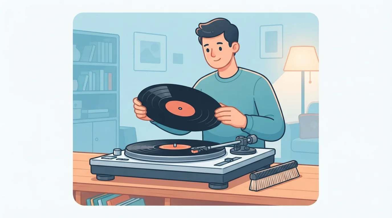 Persona che prepara un disco in vinile prima dell'ascolto