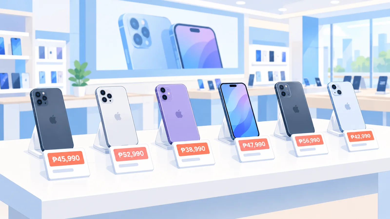 Vetrina di un negozio di elettronica con iPhone esposti