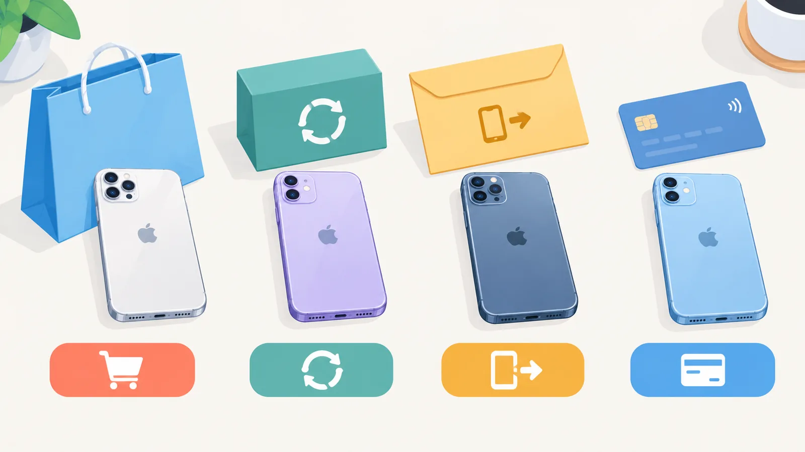Confronto visivo tra diverse modalità di acquisto di un iPhone