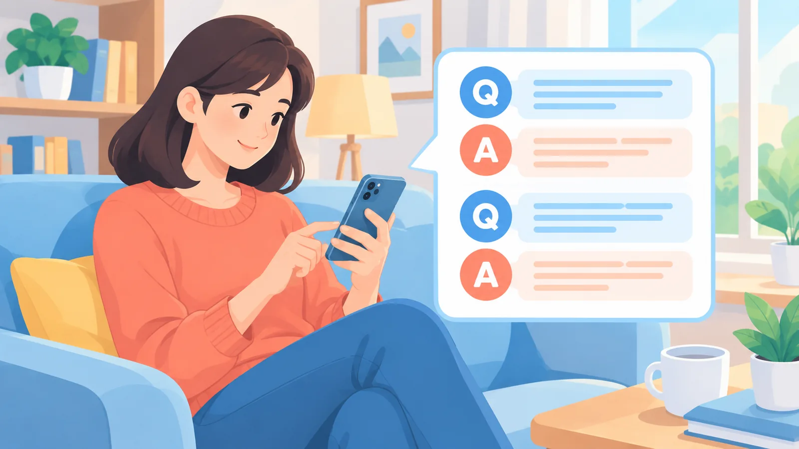Persona che legge le risposte alle domande frequenti sullo smartphone