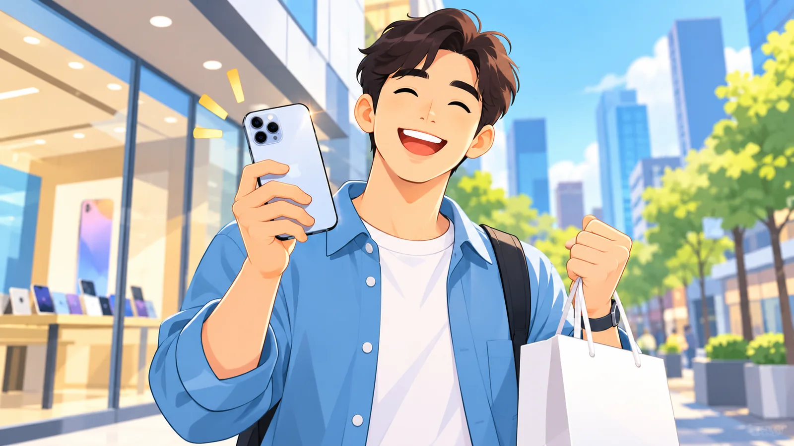 Persona soddisfatta con un iPhone appena acquistato