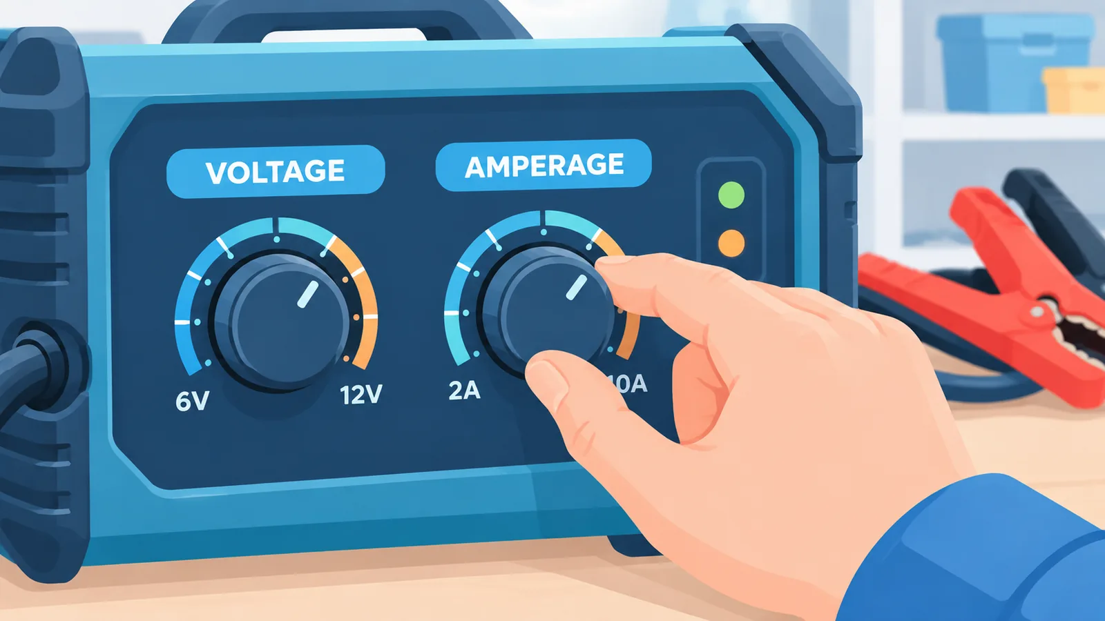 充電器の電圧とアンペア数を確認する様子